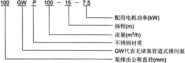 GW无堵塞管道立式排污泵型号意义